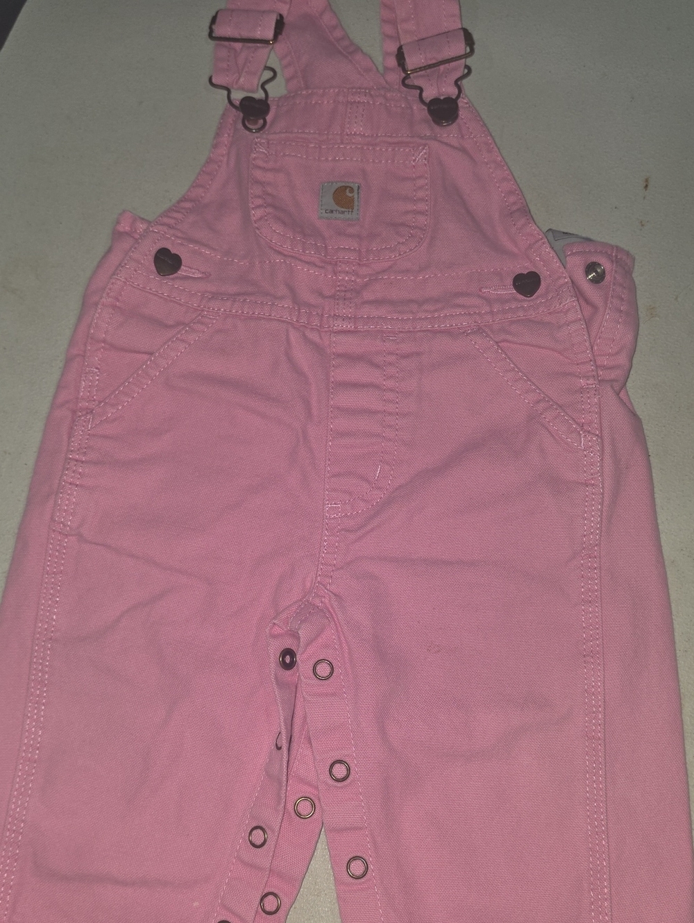 Carhartt Pink Kids Overalls with Heart Snap Details